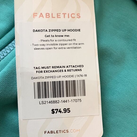 NWT Fabletics women’s teal Dakota zipped up cropped hoodie size 1X - Picture 7 of 10